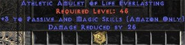 Amazon Amulet - 3 Passive/Magic Skills & 25 PDR - West Non-Ladder