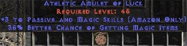 Amazon Amulet - 3 Passive/Magic Skills & 35% MF - West Non-Ladder