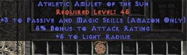 Amazon Amulet - 3 Passive/Magic Skills & 5% AR - West Non-Ladder