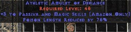 Amazon Amulet - 3 Passive/Magic Skills & 75% PLR - West Non-Ladder