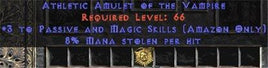 Amazon Amulet - 3 Passive/Magic Skills & 8% ML - East Non-Ladder